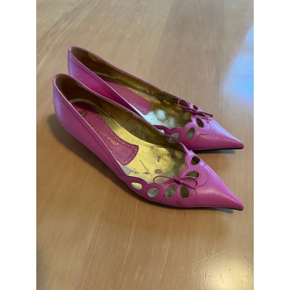 Fornarina Pointed-Toe Pink Leather Kitten Heels with Floral Cutout Detail- 39 - Picture 3 of 8